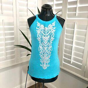 INC International Concepts Embroidered Sleeveless Turquoise Top, Small